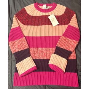 NWT‎ Calvin Klein Jeans Striped Knit Sweater Pink Cream Burgundy Womens M